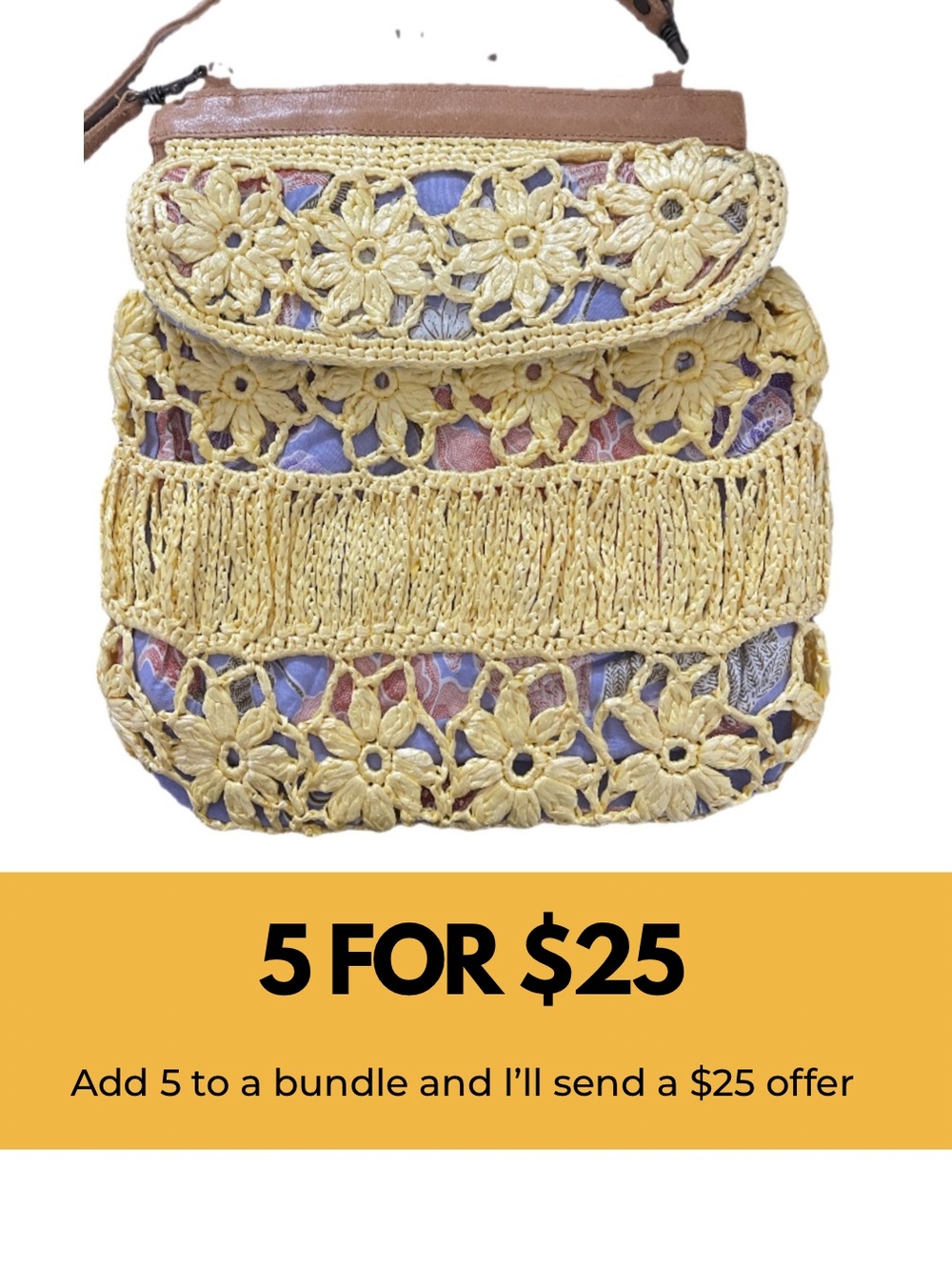 Handcrafted in Bali, Floral Crossbody Bag - Yellow